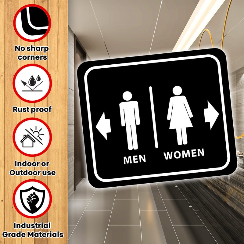 Work House Signs Bathroom Restroom Women Right Arrow Men Left Arrow Black Aluminum Composite Outdoor Sign - Bathroom Wall Decor - Door Decor Signs - Metal Bathroom Decor - Bathroom Sign - Restroom Sign - 8.5" X 10" - Image 4